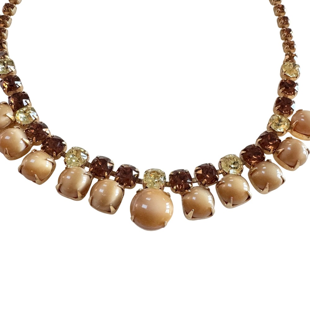 Vintage Rhinestone Statement Necklace‎ Butterscotch Smokey Topaz Amber Tone Glam - Picture 3 of 10